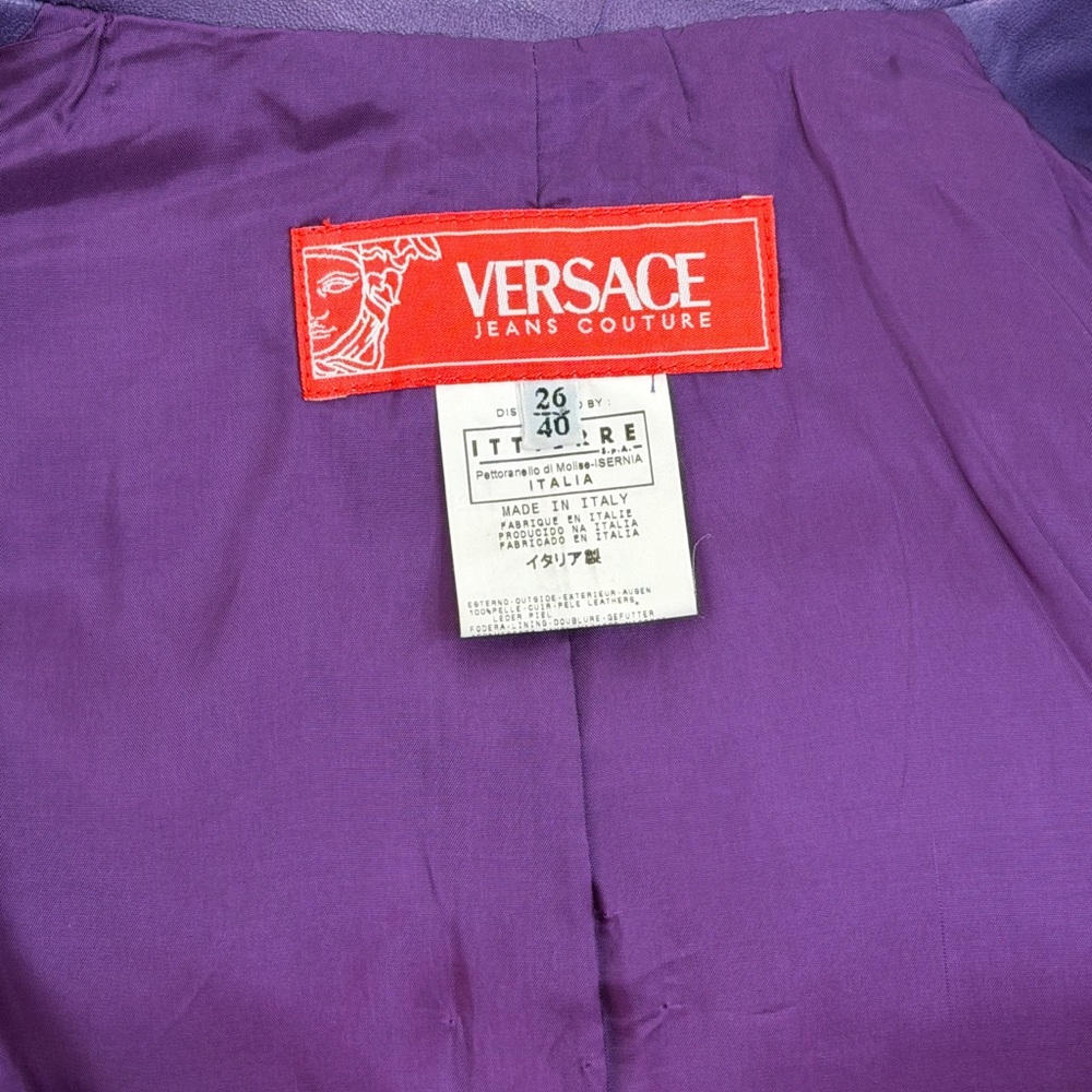 Versace Vintage Y2K Purple Leather Jacket - Picture 7 of 9